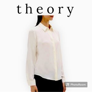 THEORY nwt Long Sleeve Silk Georgette in Soft White / Ivory Classic fit SZ XL